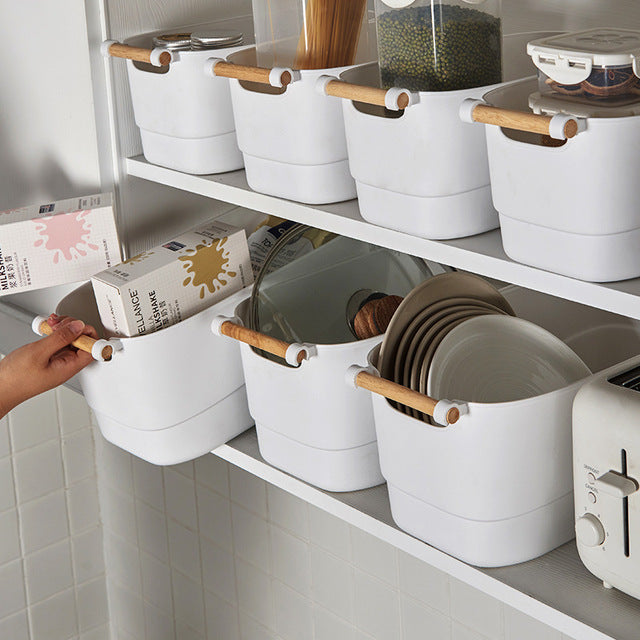 Classic White Storage Basket With Wooden Handle