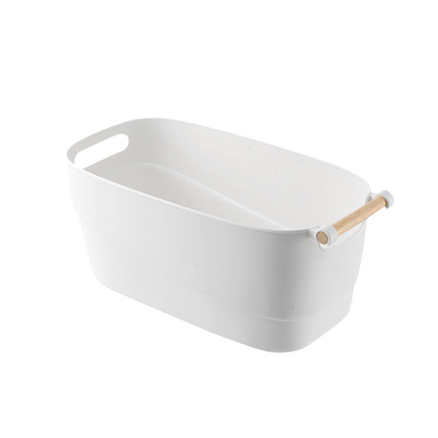 Classic White Storage Basket With Wooden Handle