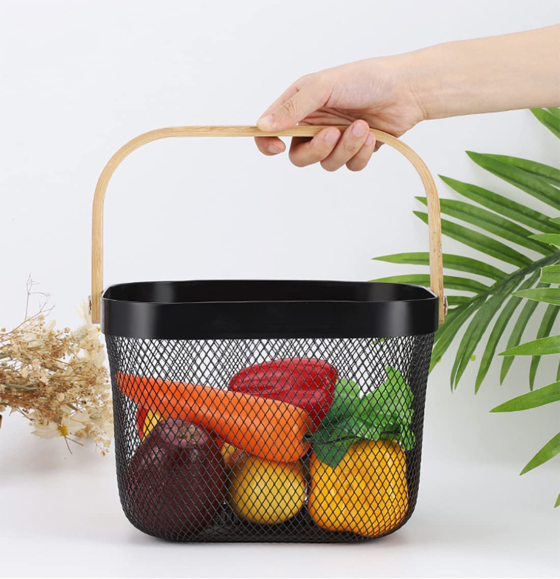 Wire Storage Basket With Wooden Handle - Small