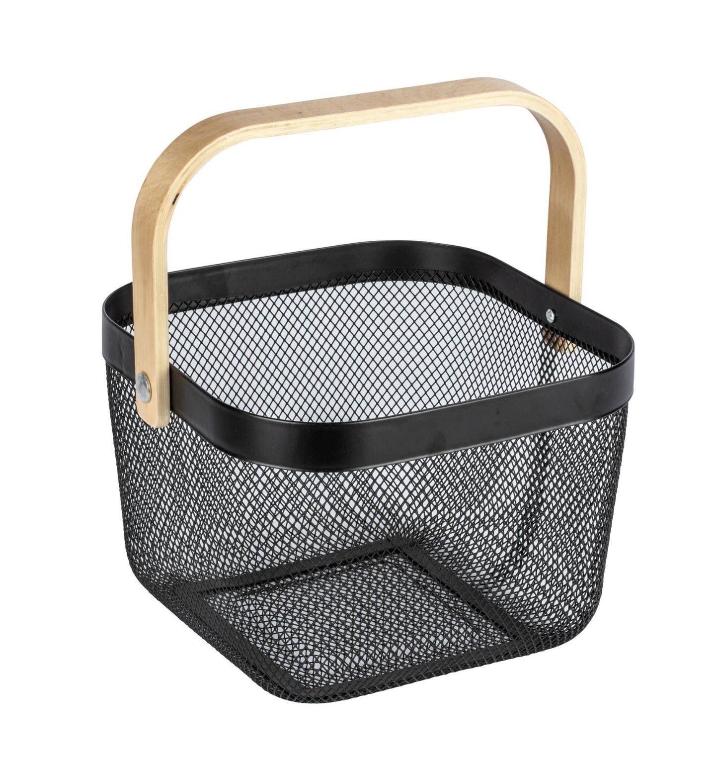 Wire Storage Basket With Wooden Handle - Small