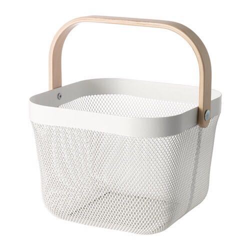 Wire Storage Basket With Wooden Handle - Small