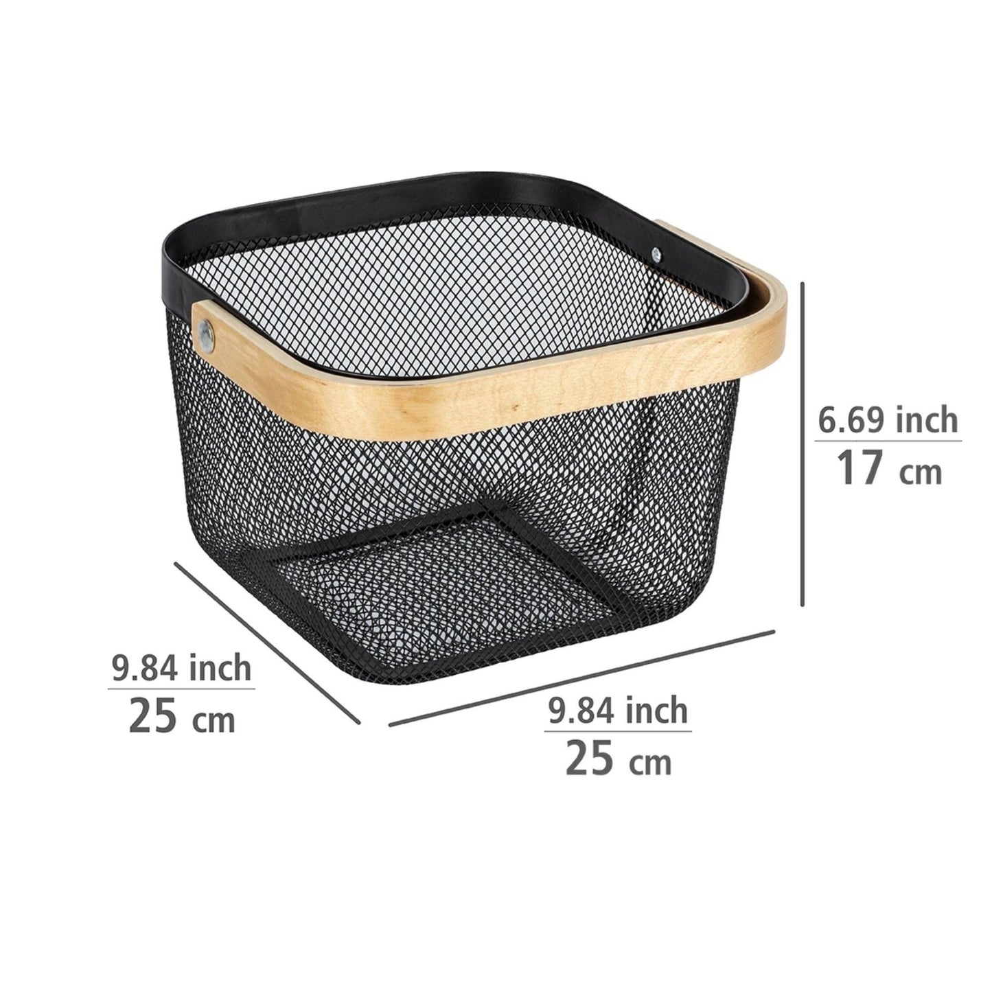 Wire Storage Basket With Wooden Handle - Small